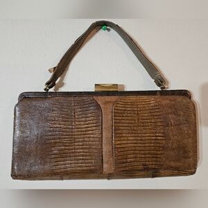 Vintage VTG Palizzio Lizard Clutch Handbag Brown Purse